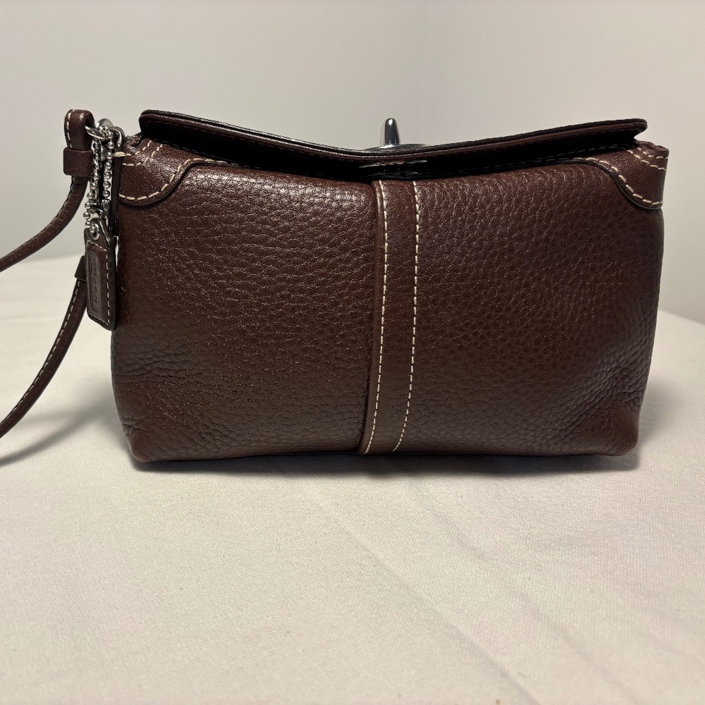 Coach vintage brown leather hobo wristlet with turnlock